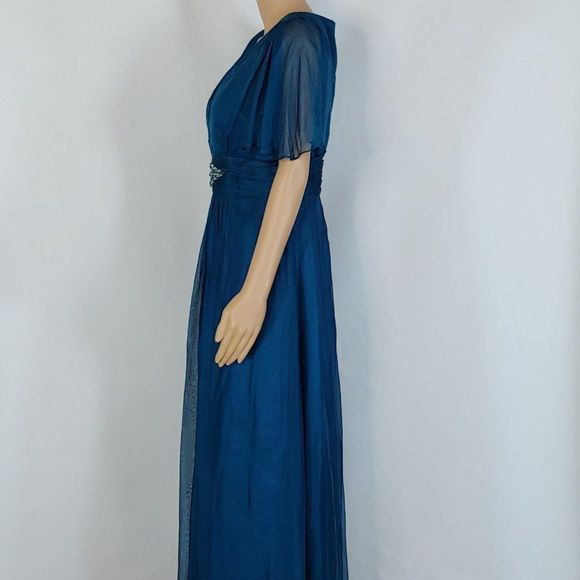 (5) NWT Feriani Couture V-Neck Long Gown in Dark Teal - Picture 2 of 4